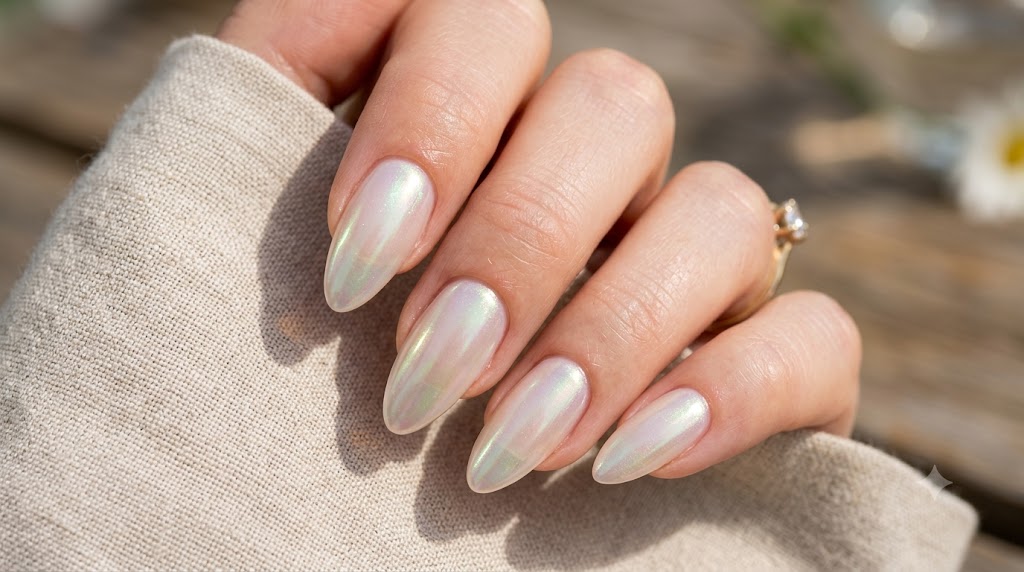 Pearlescent Soap Sud Glaze Almond Nails